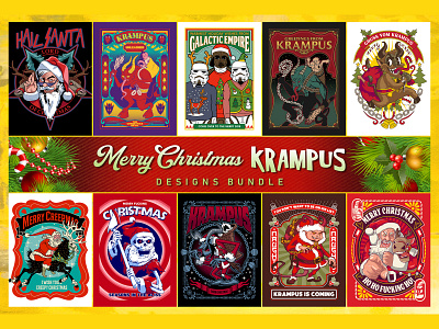 MERRY CHRISTMAS KRAMPUS - designs bundle funny santa krampus bundle