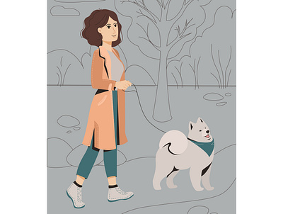Girl with a dog beautiful character characterdesign dog garden girl illustration likes walk