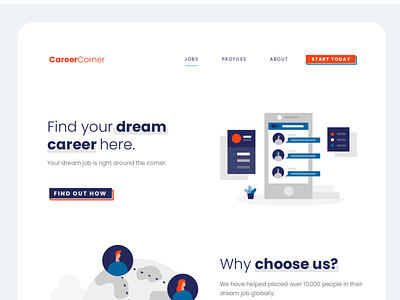 Career Website blue branding design illustration minimal navigation orange ui ux vector web website wordpress