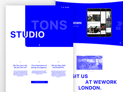 Tons studio homepage blue iteration agency blue concept homepage landingpage portfolio studio webpage website