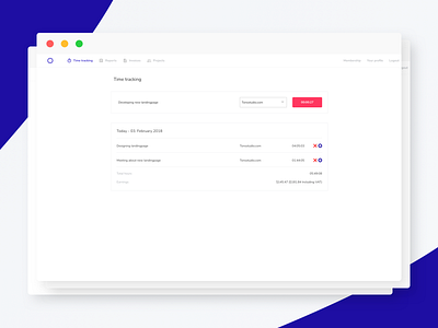 Trackly - Time tracking and invoice for freelancers backend dashboard invoice list saas time time tracking timetracker timetracking track website