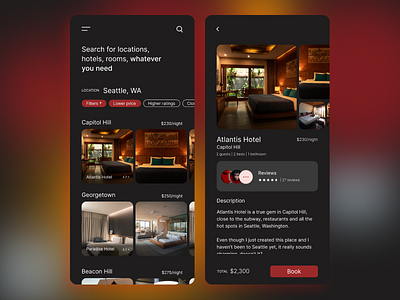 Hotel Booking dark version dailyui dark dark mode design figma hotel booking minimalist mobile ui
