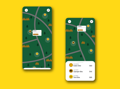Camping Mobile App adobe xd android app design branding camping design figma graphic design green mobile app ui ux yellow