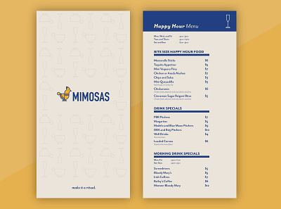 Mimosas Menus branding design logo menu menu design pattern restaurant restaurant branding typography