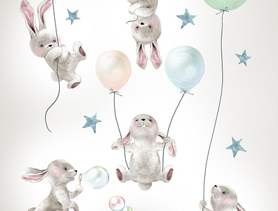 Cute bunnies. Wallpaper for the children's room. design digital painting earth illustration infographic photomanipulation photoshop