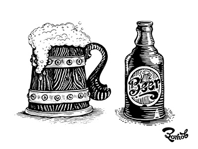 Beer bottle and mug art beer branding craft decor design font handmade illustration lettering littering logo pencil pub retro sketch typography vector vintage