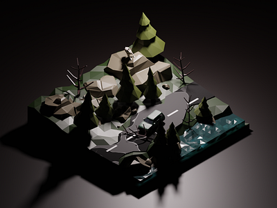 LowPoly | Rocky Forest (Night Time) 3d blender illustration low poly