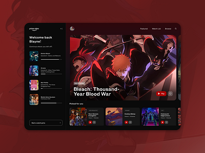 Streaming Television Application for Anime Content anime streaming tv ui