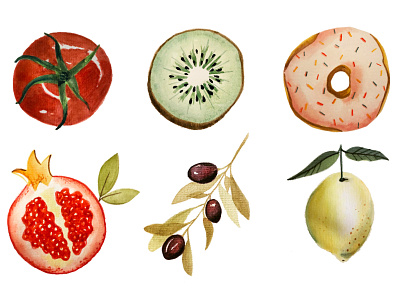 Daily UI 016 - Watercolor Food Icons daily ui daily ui challenge dailyui icon iconography icons illustration ui ui design watercolor watercolor illustration