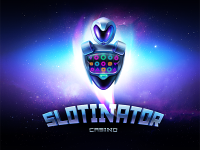 Slotinator logo casino games iron metal robo robot slots space