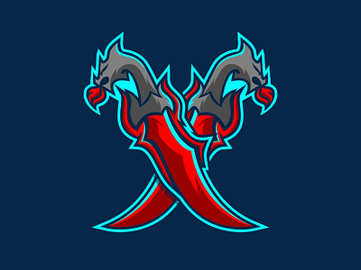 Twin Dragon Dagger design illustration logo logodesign vector
