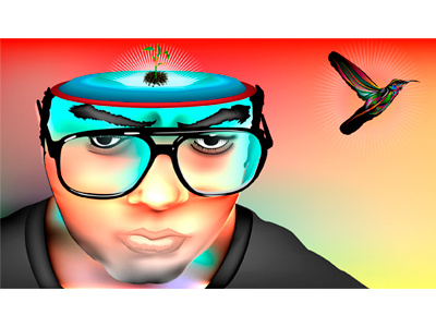 SelfPortrait from 7 years ago. bird colors eyeglasses hummingbird illustration illustrator plant portrait sky vector