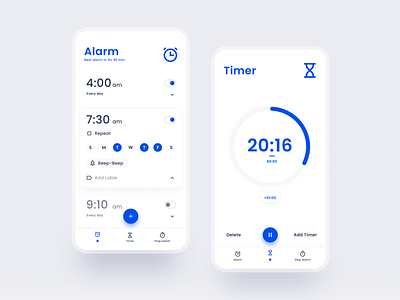 Alarm app || UI Design alarm alarmclock blue clock dailyui dailyuichallenge design music stopwatch timer ui ui design uidesign uiux ux uxui