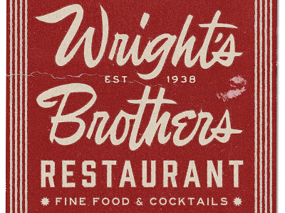 Wright's brothers restaurant branding matchbook restaurant branding script lettering
