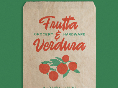 Frutta e verdura grocery shop branding grocery store paper bag script lettering typography