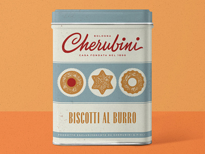 Cherubini biscuits tin box biscuits food packaging logo packaging product branding script lettering
