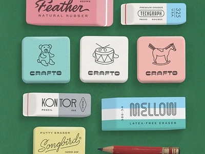 Eraser collection collection eraser logo script lettering stationery design typography vintage design