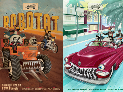 Robotat Surf Band Posters bmw concert entertainment illustration illustration art illustrations istanbul motorcycle music old car retro robotat rock and roll rockabilly surf surf band surf rok type typography underground