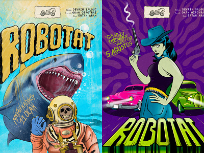Robotat Surf Band Posters car cowboy illustration illustration art istanbul pistol rock and roll rocknroll sea shark surf music