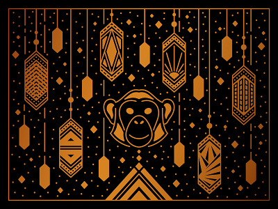 2028 monkey line illustration design gold graphic design icon illustration line lineart linework monkey monoline vector