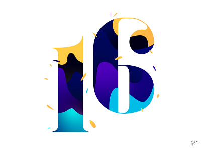 16 16 design illustration illustrator lettering number sixteen typography waves