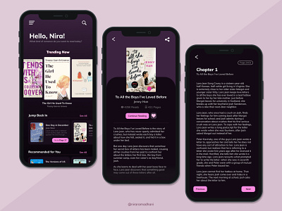 Romance Book Reading App app book dark darkmode design minimalist mobile mobile ui pink purple reading reading app ui uidesign uiux