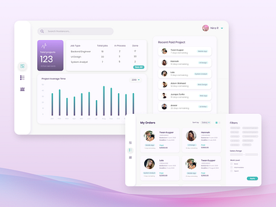 Dashboard and Order Page for Freelance Web App app application dashboard design digital filter freelance grid illustration minimalist order page purple search sort ui ux web web design website