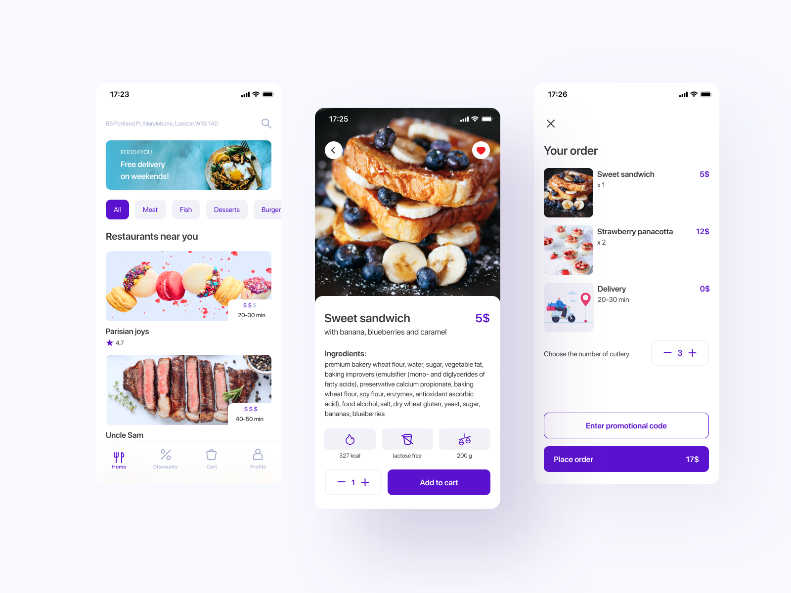 Food delivery app by Marina Sapozhnikova on Dribbble