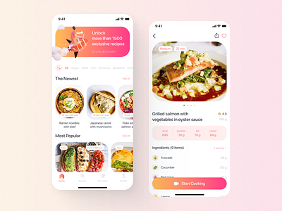 Culinary application with recipes 3d app banner cooking culinary food gastronomy gradient ingredients interface ios iphone makeevaflchallenge meal mobile app mobile app design recipe subscription ui ux