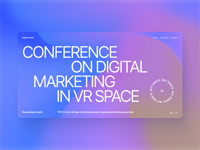 First screen for conference on digital marketing blue bright button colors conference first screen gradient interface landing main screen marketing noise promo screen trend typography ui vr web web design