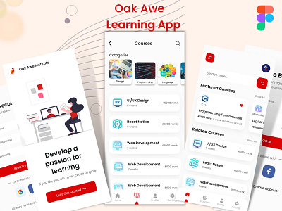 Oak Awe : Learning App Design course figma design learning app log in mobile myanmar app ui