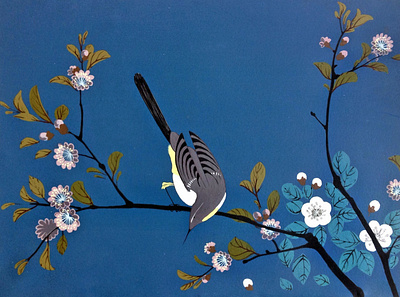 Bird bird design винтаж голубой интерьер обои синий цветы япония