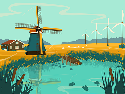 Netherlands landspace design illustration landscape netherlands vector