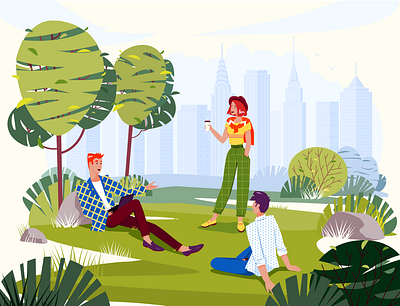 Students in the park character design illustration student vector