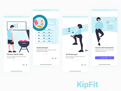 KipFit fitness app on-boarding app illustration ui ux