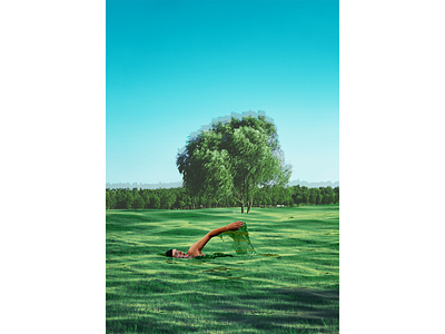 Swimming in the sea of grass. colorful grass illustration imagination magic photoedition poster shrooms swimming water