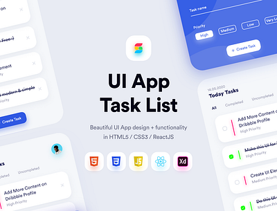 UI Template App - Task List (FREE) app code css css3 design designs free freebie html html template html5 javascript minimal modern reactjs template ui ui8 ui8net web