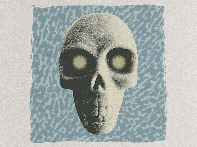 Fish Tank Skull blue distress halftone hand drawn paper pattern skull stipple texture