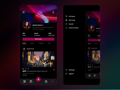 Profile UI for social media apps app design ui