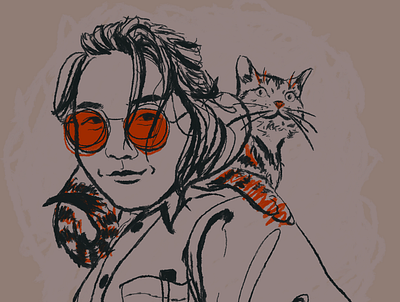 Shoulder Cat cat digital art digital illustration illustration orange portrait procreate squiggles