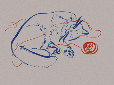 Fun with yarn blue cat crayon digital art digital illustration illustration kitty line orange procreate sketch yarn