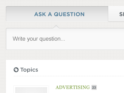 Ask your question input question topics white