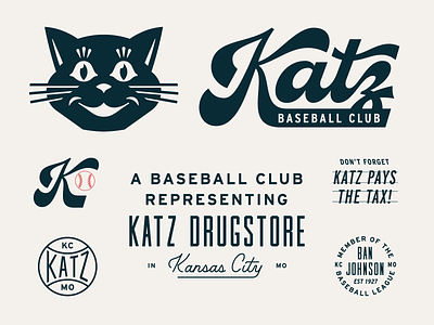 Katz Baseball Club Revival badge baseball branding cat custom type history kansascity lettering logotype retro script script lettering sports wordmark