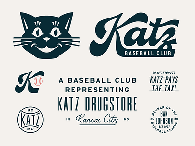 Katz Baseball Club Revival badge baseball branding cat custom type history kansascity lettering logotype retro script script lettering sports wordmark
