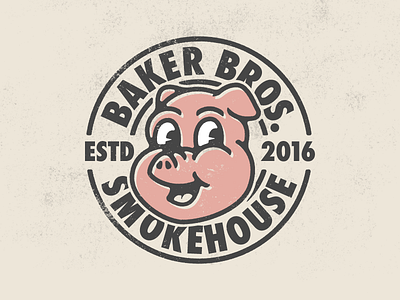 Baker Bros. BBQ badge bbq cartoon illustration pig pork restaurant