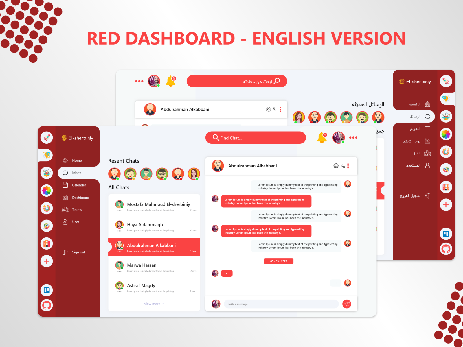 Red ui. Red dashboard. Red Dashed line.