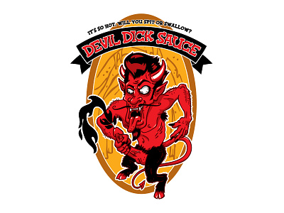 Devil Dick Hot Sauce Label demon design devil devil horns hot sauce label logo lowbrow lowbrowart packaging spicy spicy sauce