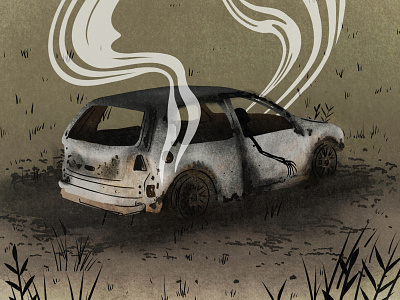 Burnt Out Car Illustration