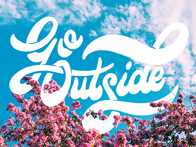 Go Outside blue sky design florals hand lettering pink retro texture typography