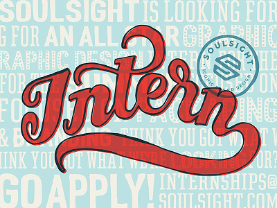 Intern with us! flat hand lettering internship layered typography